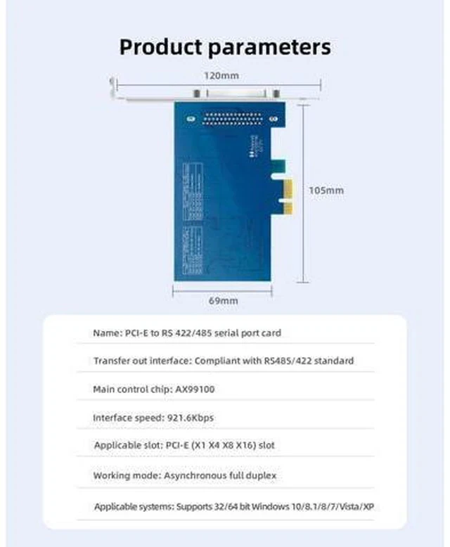 Alt view image 2 of 7 - PCIe to 4-Port RS-485/422 Serial Card, High-Speed 9-Pin DB9 COM Port Expansion with Surge/Lightning Protection, Voltage Suppression Terminal Blocks