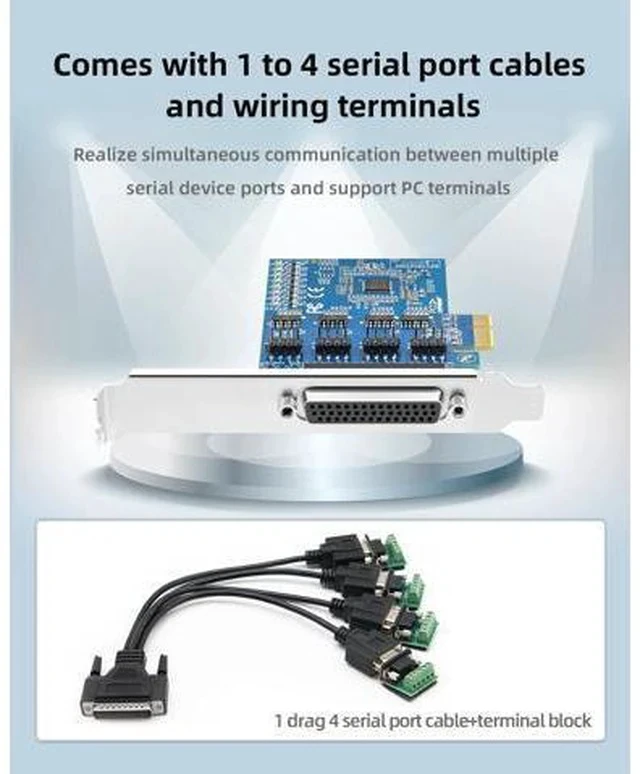 Alt view image 5 of 7 - PCIe to 4-Port RS-485/422 Serial Card, High-Speed 9-Pin DB9 COM Port Expansion with Surge/Lightning Protection, Voltage Suppression Terminal Blocks