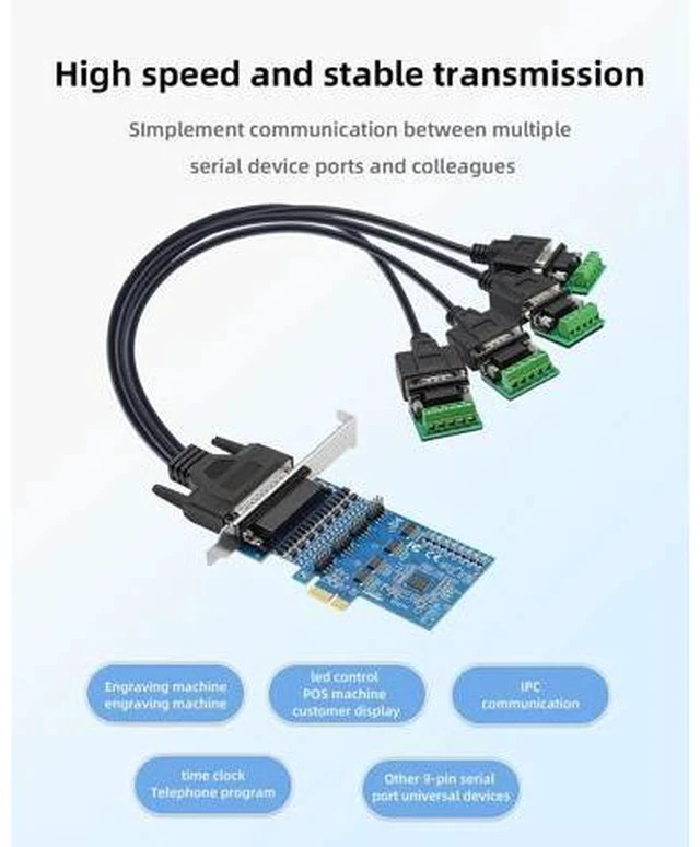 Alt view image 6 of 7 - PCIe to 4-Port RS-485/422 Serial Card, High-Speed 9-Pin DB9 COM Port Expansion with Surge/Lightning Protection, Voltage Suppression Terminal Blocks