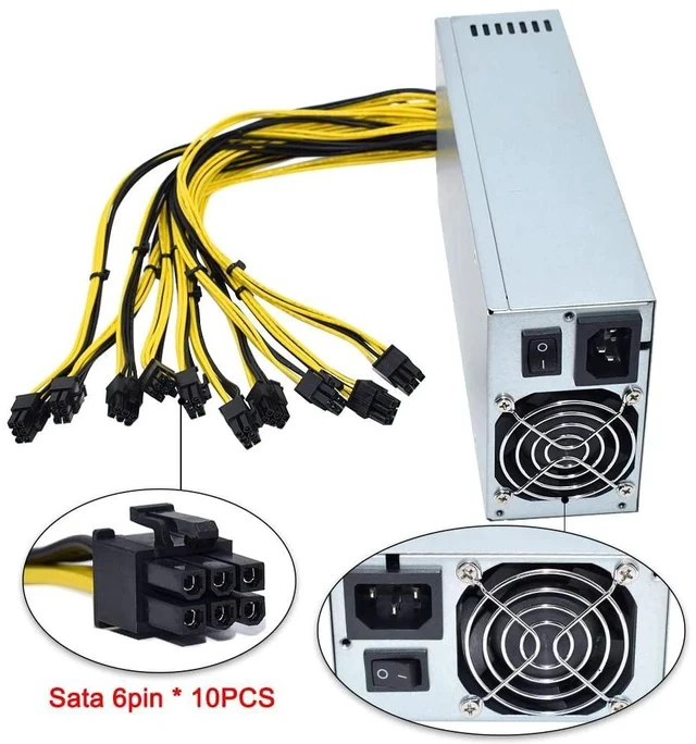Alt view image 3 of 5 - 12V 166A AC110-240V 10x6pin 2000W PSU,for Bitmain Antminer S9 S7 L3 BTC LTC ETH Mining Power Supply
