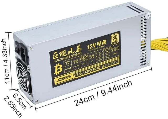 Alt view image 2 of 5 - Antminer Bitmain Power Supply 2000W 2U 110V for S9 or L3+ or Z9 Mini or D3 w/ 10 Connectors ETH BTC LTC Mining PSU