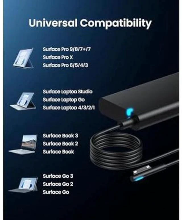 Alt view image 4 of 7 - Surface Pro Charger for Microsoft Surface Pro 9, 8, 7+, 7, 6, 5, 4, 3, X, 65W Windows Surface Laptop 5, 4, 3, 2, 1, Studio, Power Cord for Surface Book 2, 1, Power Supply Surface Go 3, 2, 1
