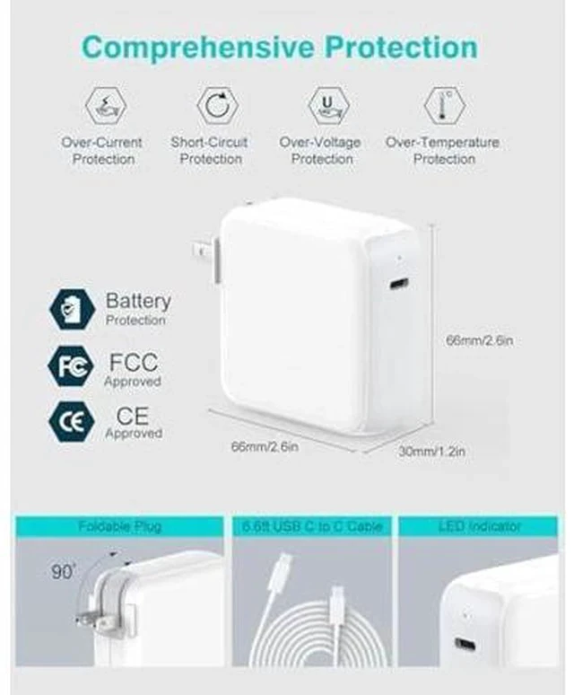 Alt view image 3 of 7 - Charger for MacBook Air MacBook Pro 13 14 15 16 inch 2025 2024 2023 2022 2021 2020, M1 M2 M3 M4 Laptop 70W USB C Power Adapter, iPad, LED, 6.6FT USB-C Cable, Charging as Fast as Original Quality