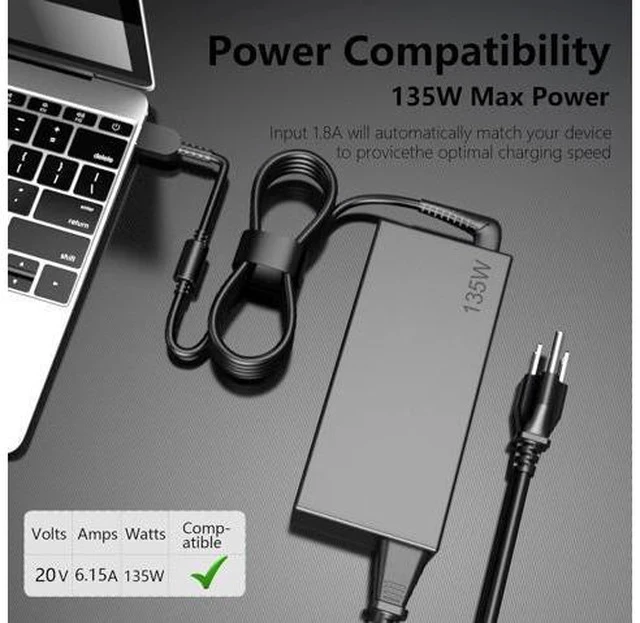 Alt view image 7 of 7 - 135W Charger for Thinkpad X1 Extreme Gen 1 2 3 4 5 4X20E50558 888015027 ADL135NDC3A Laptop Adapter Slim Tip