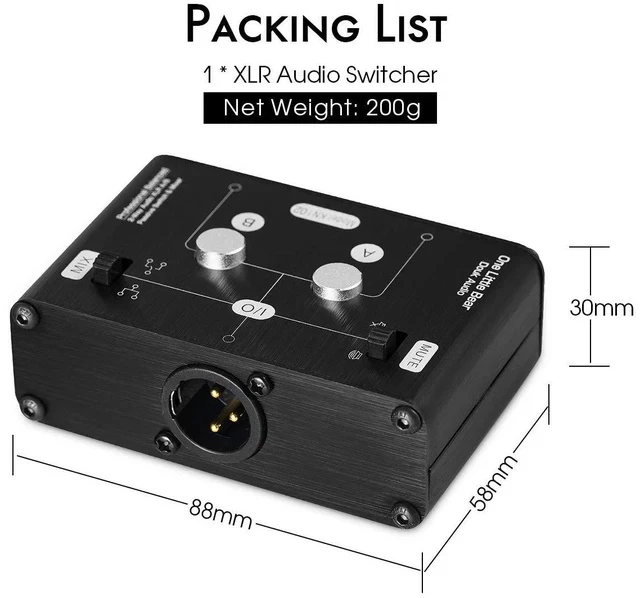 Alt view image 5 of 7 - 2 Way XLR Balanced Stereo Audio Switcher Passive A/B Mini Switch Box Mixer Sound Splitter (KN102, 2-IN-1-OUT)