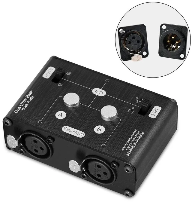 Alt view image 7 of 7 - 2 Way XLR Balanced Stereo Audio Switcher Passive A/B Mini Switch Box Mixer Sound Splitter (KN102, 2-IN-1-OUT)