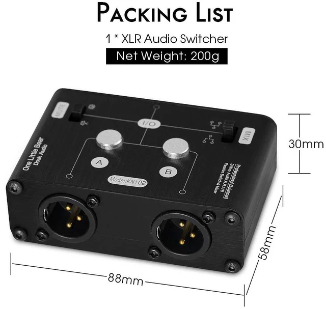 Alt view image 5 of 7 - 2 Way XLR Balanced Stereo Audio Switcher Passive A/B Mini Switch Box Mixer Sound Splitter (KN102, 1-IN-2-OUT)