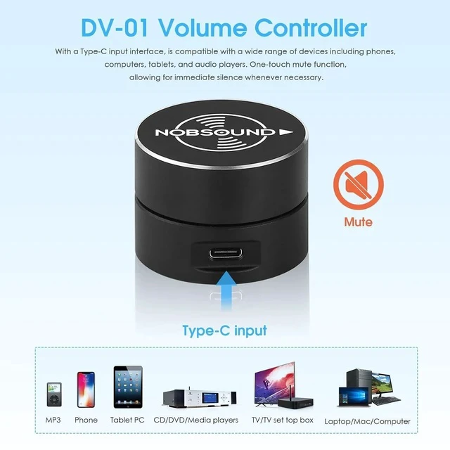 Alt view image 2 of 7 - USB Volume Control Knob with Mute Function, Compatible with Windows, Mac, Android, iOS, Mini Desktop Audio Controller with Breathing Light (DV-01)
