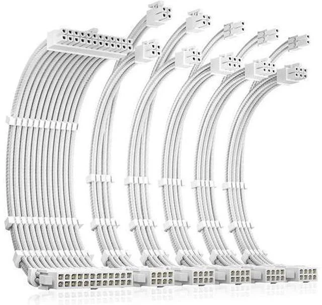 Main image of Antec Power Supply Sleeved Cable, PSU Extension Cable Kit / 1x24pin ATX / 2x8pin (4+4) EPS / 3x8pin (6+2) PCI-E, 30cm Length with Combs, Dual EPS White (White Connector)