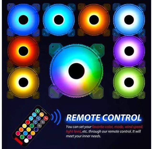 Alt view image 5 of 5 - 3 Pack RGB Case Fans,120mm Ultra-Quiet RGB Chassis Cooling Fans,Equiped with Remote Control Hub,5V ARGB Sync,Speed Adjustable Colorful Cooler,Crystal Appearance, High-Performance Computer Fan for Case