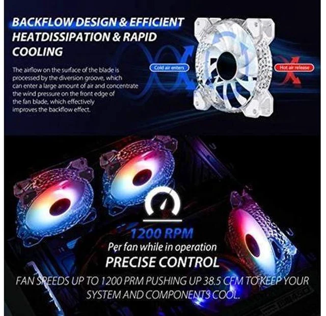 Alt view image 2 of 5 - 3 Pack RGB Case Fans,120mm Ultra-Quiet RGB Chassis Cooling Fans,Equiped with Remote Control Hub,5V ARGB Sync,Speed Adjustable Colorful Cooler,Crystal Appearance, High-Performance Computer Fan for Case