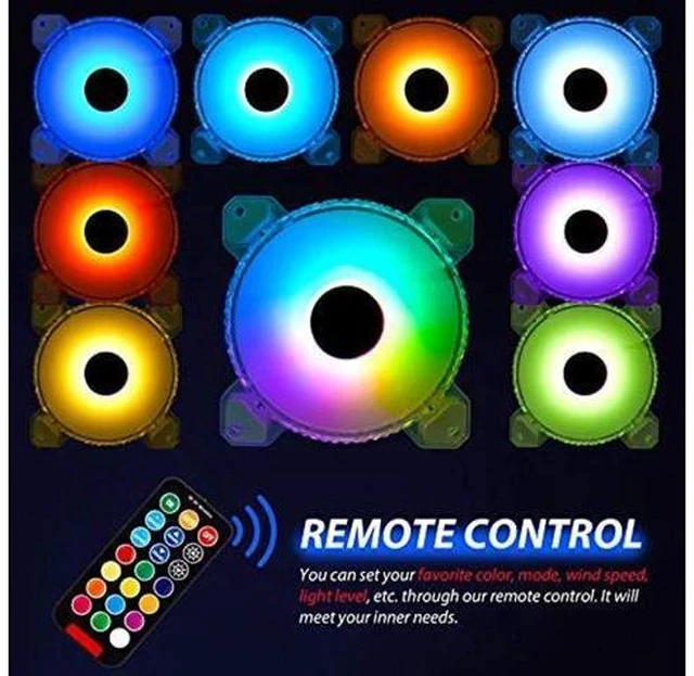 Alt view image 5 of 5 - 3 Pack RGB Case Fans,120mm Ultra-Quiet RGB Chassis Cooling Fans,Equiped with Remote Control Hub,5V ARGB Sync,Speed Adjustable Colorful Cooler,Crystal Appearance, High-Performance Computer Fan for Case