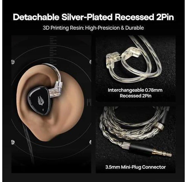 Alt view image 5 of 7 - SIMGOT EM6L 1DD + 4BA Hybrid Driver in-Ear Monitor, Gaming Earbud, HiFi IEM Earphone with 3D-Printed Resin Housing, Detachable OFC Silver-Plated Cable for Musician Audiophile