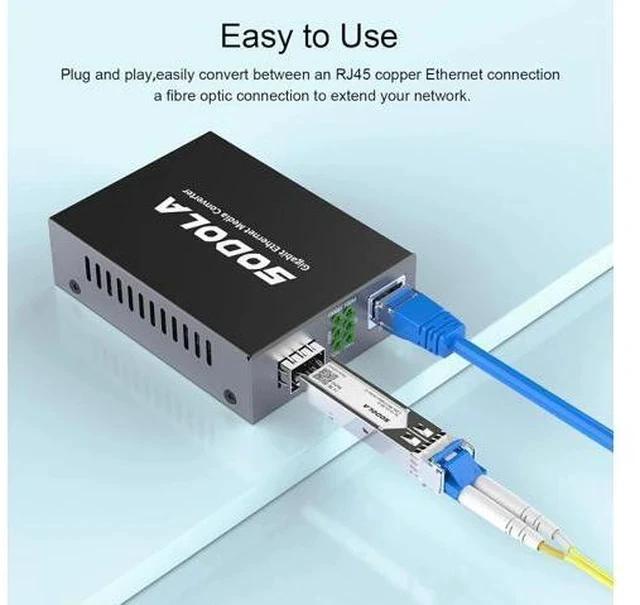 Alt view image 6 of 7 - Gigabit Ethernet Media Converter, SingleMode Dual LC Fiber to Ethernet RJ45 Converter for 10/100/1000Base-Tx to 1000Base-LX(with a SFP SMF 1310-nm Module), up to 20-km