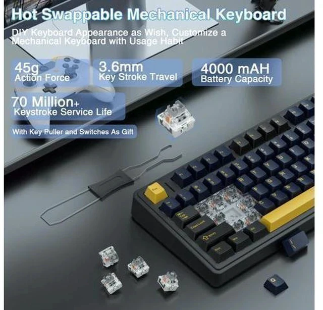 Alt view image 5 of 7 - AULA F75 Wireless Mechanical Keyboard, Gasket Hot Swappable Custom Keyboard + LEOBOG Reaper Switches
