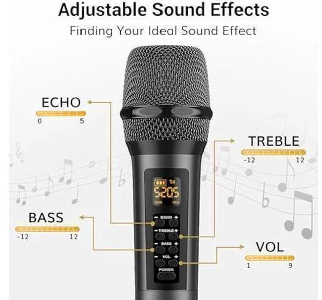 Alt view image 2 of 5 - TONOR Wireless Microphone with Treble/Bass/Echo, Dynamic Handheld Singing Mic with Receiver for Stage Wedding Karaoke Machine PA System Speaker Amp Mixer, 30 UHF Adjustable Frequencies, 200ft TW515