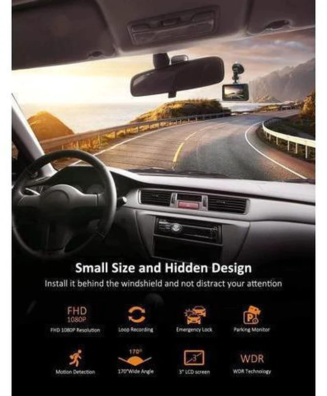 Alt view image 2 of 7 - Dash Cam 1080P DVR Dashboard Camera Car Driving Recorder 3 Inch Driving Camera LCD Screen, 170°Wide Angle, WDR, G-Sensor, Loop Recording, Parking Monitor, Motion Detection