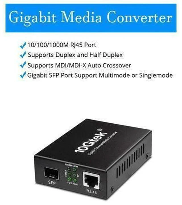 Alt view image 2 of 6 - Fiber to Ethernet Media Converter, Gigabit SFP to RJ45 Fiber Converter,Support Multimode and Single Mode SFP Modules, 10/100/1000M RJ45, Auto-Negotiation