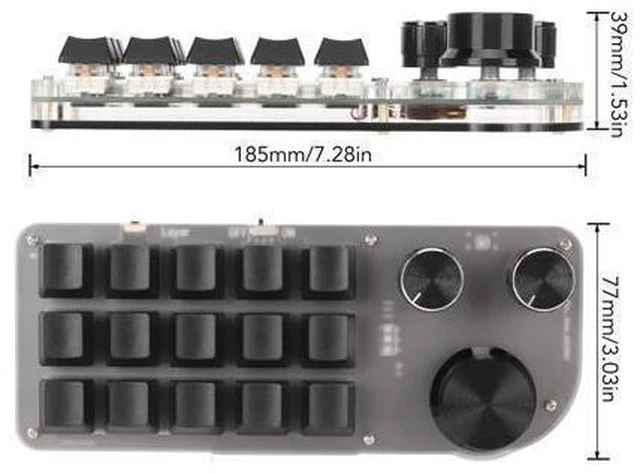 Alt view image 5 of 7 - One Handed Programmable Mechanical Keyboard, 3 Knobs 15 Keys Programming Macro Pad, Mini Keypad, Multifunction DIY Programmable Keypad