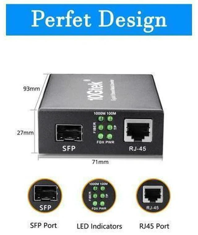 Alt view image 4 of 6 - Fiber to Ethernet Media Converter, Gigabit SFP to RJ45 Fiber Converter,Support Multimode and Single Mode SFP Modules, 10/100/1000M RJ45, Auto-Negotiation