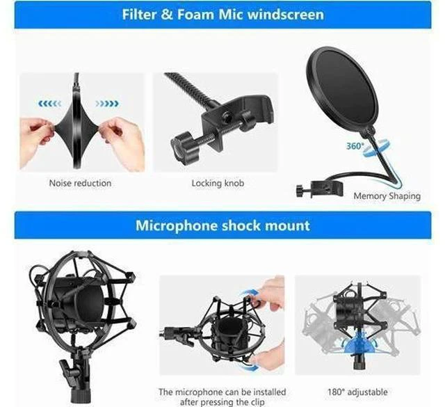 Alt view image 5 of 7 - Neewer Professional Studio Broadcasting Recording Condenser Microphone & NW- 35 Adjustable Recording Microphone Suspension Scissor Arm Stand with Shock Mount and Mounting Clamp Kit