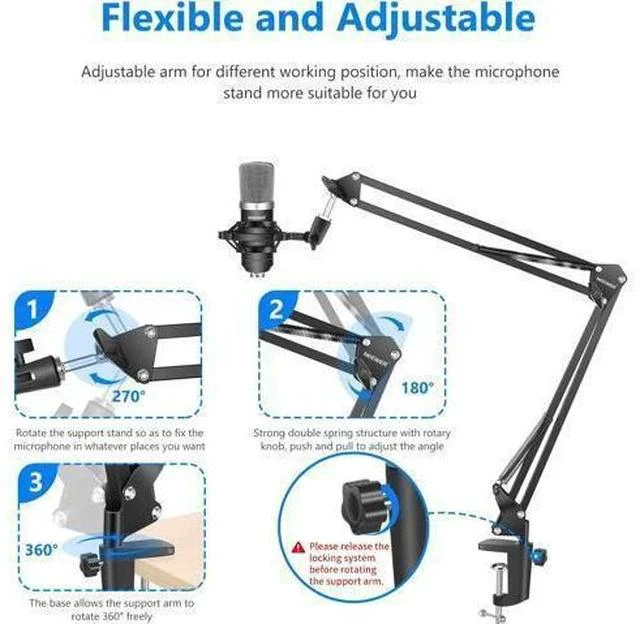 Alt view image 6 of 7 - Neewer Professional Studio Broadcasting Recording Condenser Microphone & NW- 35 Adjustable Recording Microphone Suspension Scissor Arm Stand with Shock Mount and Mounting Clamp Kit