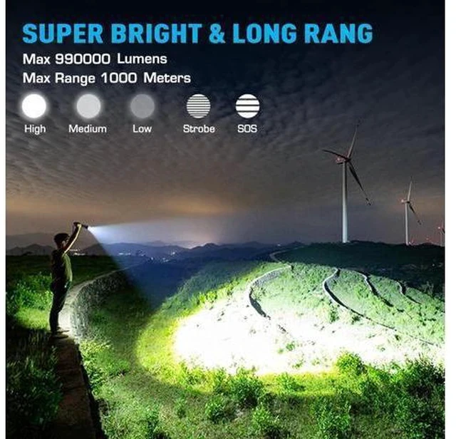 Alt view image 2 of 7 - Rechargeable Flashlights 990000 High Lumens, High Power Led Flashlight, XHP70.2 Powerful Tactical Flashlight with Zoomable, 5 Modes, IPX7 Waterproof, Flashlight for Camping, Hiking, Emergencies