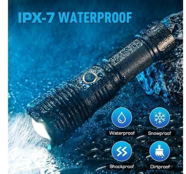 Alt view image 5 of 7 - Rechargeable Flashlights 990000 High Lumens, High Power Led Flashlight, XHP70.2 Powerful Tactical Flashlight with Zoomable, 5 Modes, IPX7 Waterproof, Flashlight for Camping, Hiking, Emergencies