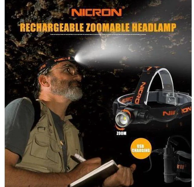 Alt view image 2 of 7 - NICRON Rechargeable Headlamp H30F 9W Super High Brightness Focus LED Zoomable rechargeable 18 650 Flashlight Light Portable Waterproof IPX8 900LM Headlamp USB Torch Lantern H30F