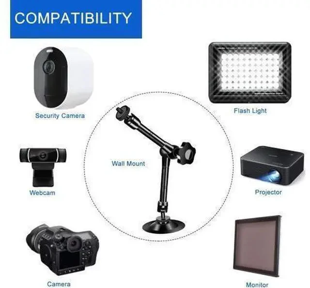 Alt view image 3 of 7 - 2 Pack Articulating Magic Arm Wall Mount Holder Stand Compatible with CCTV POV Camcorders Cameras, LED Light, Video Lamp,DSLR,Flash,Digital Camera,Security Cameras