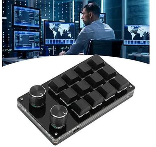 Alt view image 2 of 7 - Cuifati One Handed Macro Mechanical Keyboard, 12 Key Mini Programmable Micro Keyboard, Fully Programmable Keys and 2 Knob, for, for Vista, for, for Macos(Full Black)