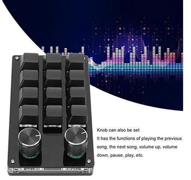 Alt view image 3 of 7 - Cuifati One Handed Macro Mechanical Keyboard, 12 Key Mini Programmable Micro Keyboard, Fully Programmable Keys and 2 Knob, for, for Vista, for, for Macos(Full Black)