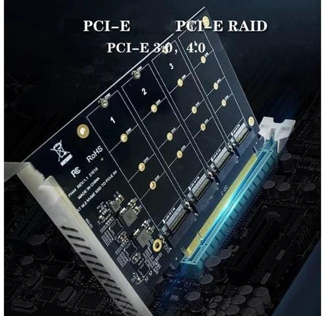 Alt view image 2 of 4 - 4 Port NVMe to PCI-e Host Controller Expansion Card, Support 2230 2242 2260 2280?M.2 NVME to PCIe X16 Adapter, M Key Hard Drive Converter Reader Expansion Card