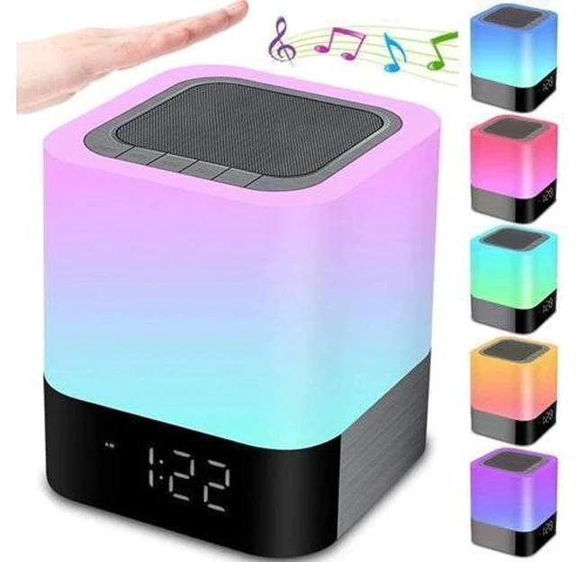 Alt view image 2 of 7 - Night Lights Bluetooth Speaker, Alarm Clock Bluetooth Speaker Touch Sensor Bedside Lamp Dimmable Multi-Color Changing Bedside Lamp, MP3 Player, Wireless Speaker with Lights