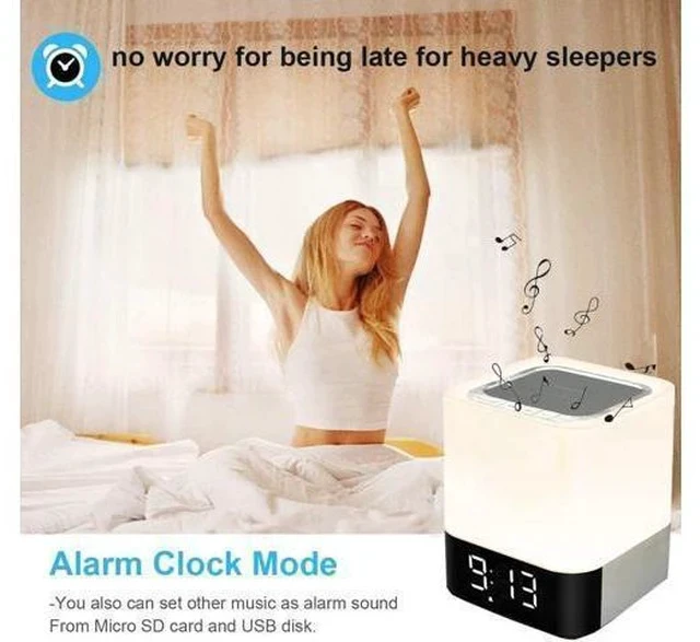 Alt view image 5 of 7 - Night Lights Bluetooth Speaker, Alarm Clock Bluetooth Speaker Touch Sensor Bedside Lamp Dimmable Multi-Color Changing Bedside Lamp, MP3 Player, Wireless Speaker with Lights