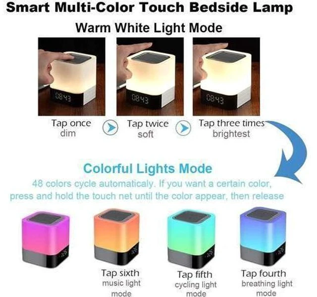 Alt view image 4 of 7 - Night Lights Bluetooth Speaker, Alarm Clock Bluetooth Speaker Touch Sensor Bedside Lamp Dimmable Multi-Color Changing Bedside Lamp, MP3 Player, Wireless Speaker with Lights