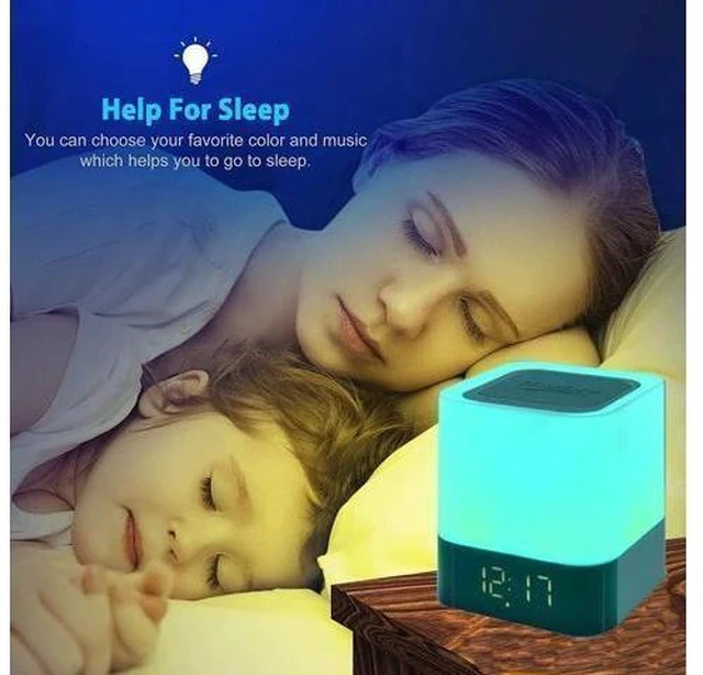 Alt view image 6 of 7 - Night Lights Bluetooth Speaker, Alarm Clock Bluetooth Speaker Touch Sensor Bedside Lamp Dimmable Multi-Color Changing Bedside Lamp, MP3 Player, Wireless Speaker with Lights