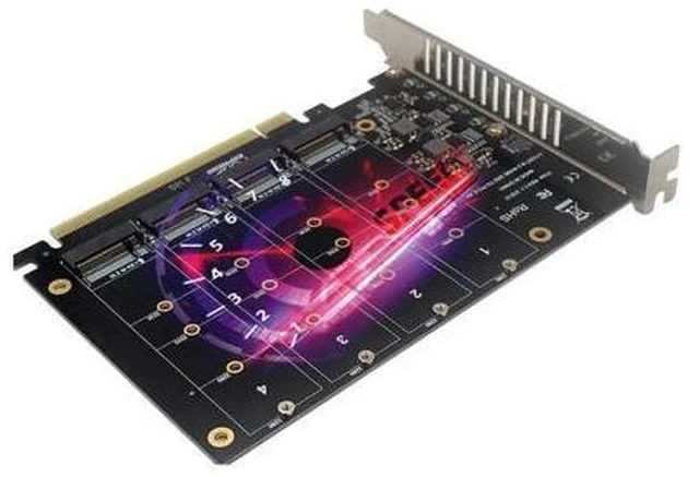 Alt view image 3 of 4 - 4 Port NVMe to PCI-e Host Controller Expansion Card, Support 2230 2242 2260 2280?M.2 NVME to PCIe X16 Adapter, M Key Hard Drive Converter Reader Expansion Card