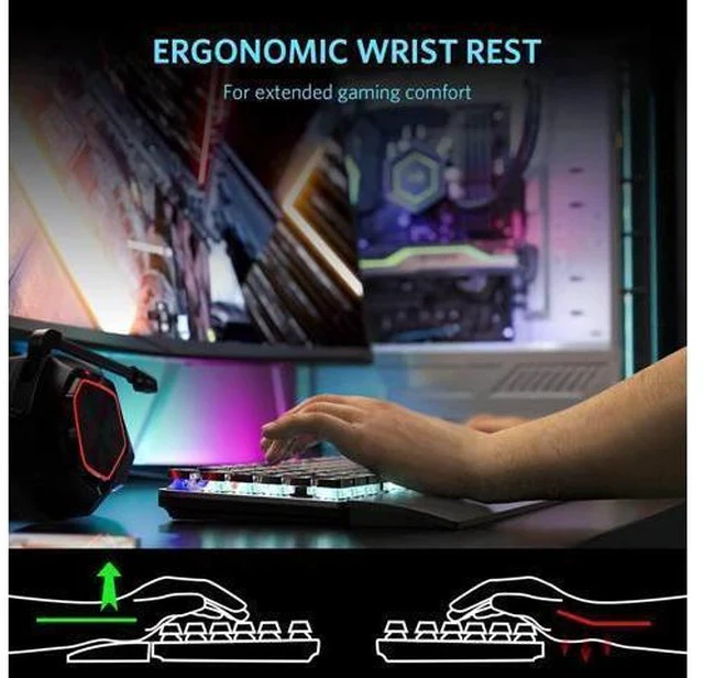 Alt view image 4 of 7 - TEWELL Quick Responsible Blue Switches Mechanical Gaming Keyboard, Rainbow LED Rainbow Backlit Typewriter Keyboards with Removable Hand Rest, 104 Anti-ghosting Keys, for PC, Laptop, Computer