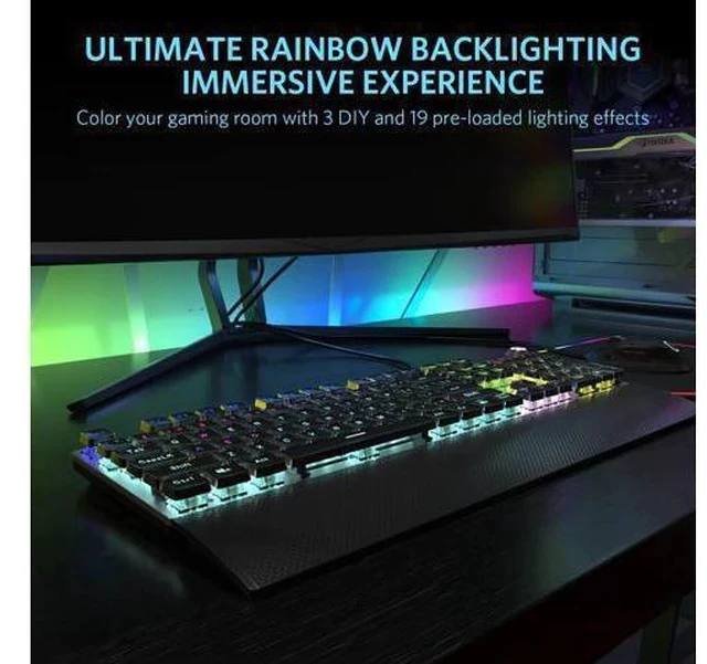 Alt view image 6 of 7 - TEWELL Quick Responsible Blue Switches Mechanical Gaming Keyboard, Rainbow LED Rainbow Backlit Typewriter Keyboards with Removable Hand Rest, 104 Anti-ghosting Keys, for PC, Laptop, Computer