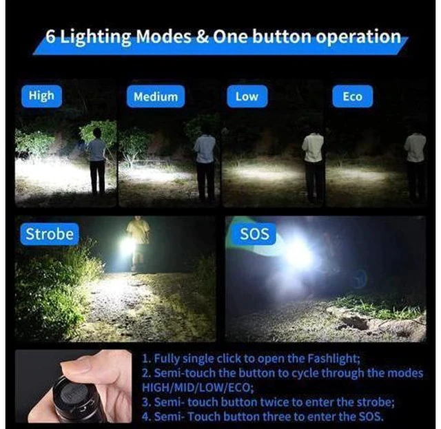 Alt view image 4 of 7 - WUBEN C3 Flashlight 1200 High Lumens Rechargeable Flashlights 6 Modes Super Bright IP68 LED Tactical Flashlight for Camping, Home, Emergency, Rescue, Hunting, Inspection, Repair, Tool Gifts for Men