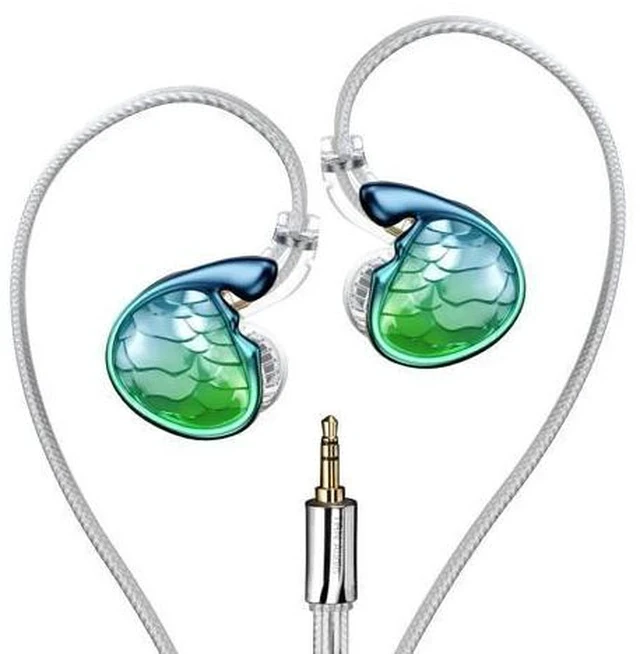 Alt view image 3 of 7 - Mermaid Professional-Leve Acoustic Tuning in-Ear Headphone 10mm Glass Diaphragm Dual Magnetic Dynamic Driver Earphone (Green(3.5 mm Cable))
