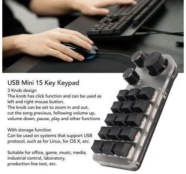 Alt view image 5 of 7 - Goshyda One Handed Macro Mechanical Keyboard, Mini 15 Keys 3 Knob Small Programmable Macropad Wired Mechanical Keyboard, DIY Programmable Keyboard