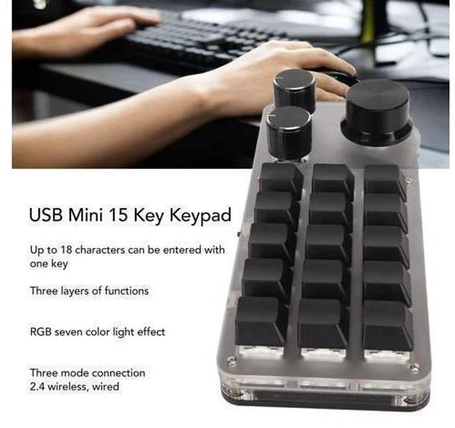 Alt view image 3 of 7 - Goshyda One Handed Macro Mechanical Keyboard, Mini 15 Keys 3 Knob Small Programmable Macropad Wired Mechanical Keyboard, DIY Programmable Keyboard