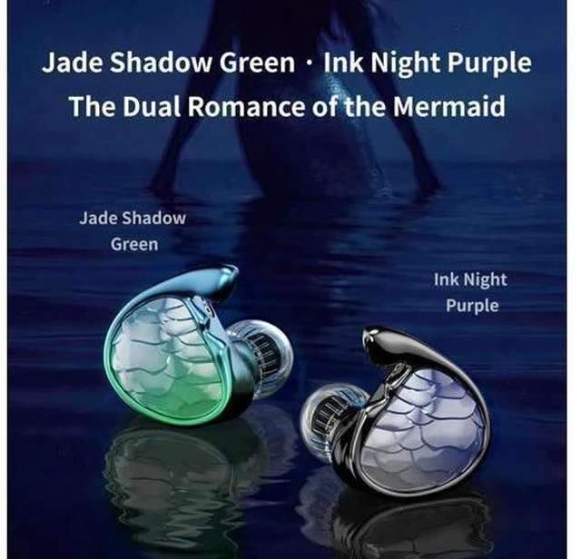 Alt view image 6 of 7 - Mermaid Professional-Leve Acoustic Tuning in-Ear Headphone 10mm Glass Diaphragm Dual Magnetic Dynamic Driver Earphone (Green(3.5 mm Cable))