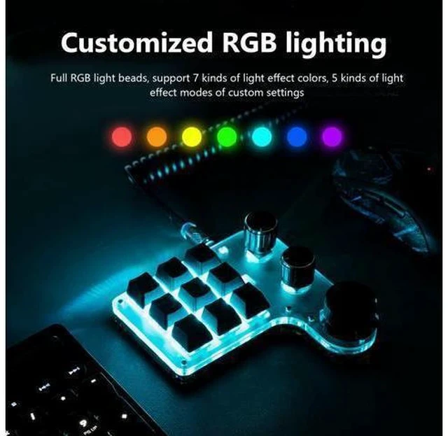 Alt view image 2 of 7 - One Handed Programmable Mechanical Keyboard, 9 Keys 3 Knobs RGB Programmable Macro Keyboard, Custom Shortcut, Dual Mode Connection, Gaming Keyboard!
