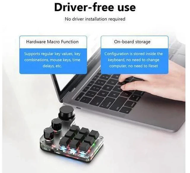 Alt view image 4 of 7 - One Handed Programmable Mechanical Keyboard, 9 Keys 3 Knobs RGB Programmable Macro Keyboard, Custom Shortcut, Dual Mode Connection, Gaming Keyboard!