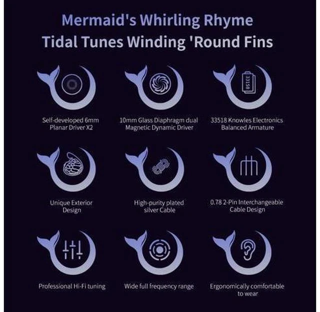 Alt view image 6 of 7 - Mermaid Professional-Leve Acoustic Tuning in-Ear Headphone 10mm Glass Diaphragm Dual Magnetic Dynamic Driver Earphone (Purple(4.4 mm Cable))