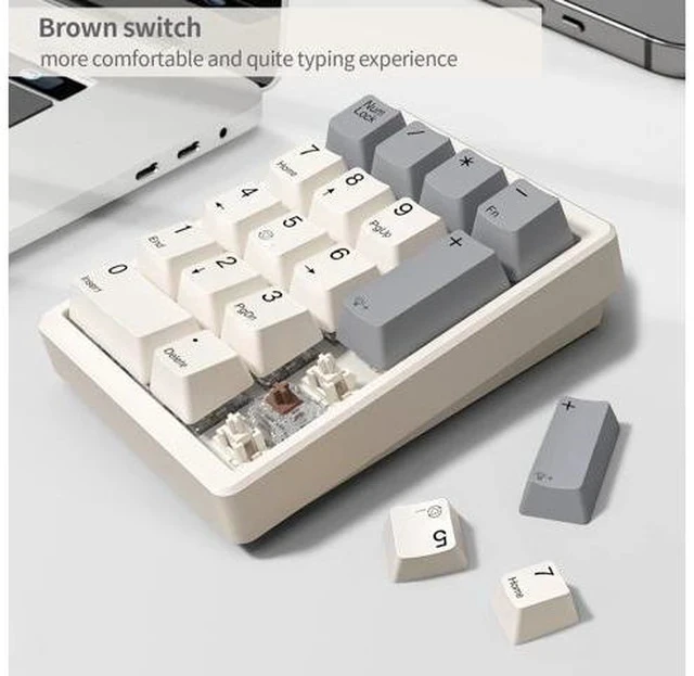 Alt view image 4 of 5 - Kisnt Mechanical Number Pad,Hot Swappable Numpad Wired USB 17 Keys Keypad White Backlit Numeric Keypad with PBT Keycaps for Laptop PC Compact Keyboards (Retro Beige, Brown Switch)
