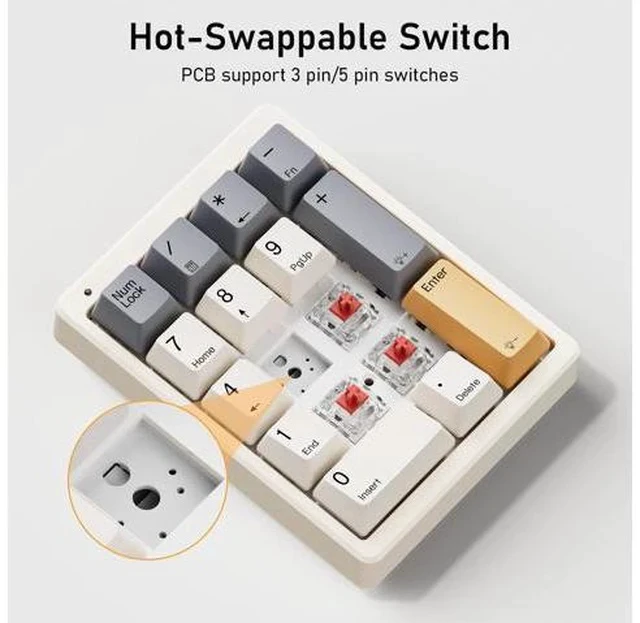 Alt view image 2 of 5 - Kisnt Mechanical Number Pad,Hot Swappable Numpad Wired USB 17 Keys Keypad White Backlit Numeric Keypad with PBT Keycaps for Laptop PC Compact Keyboards(Retro Beige, Red Switch)